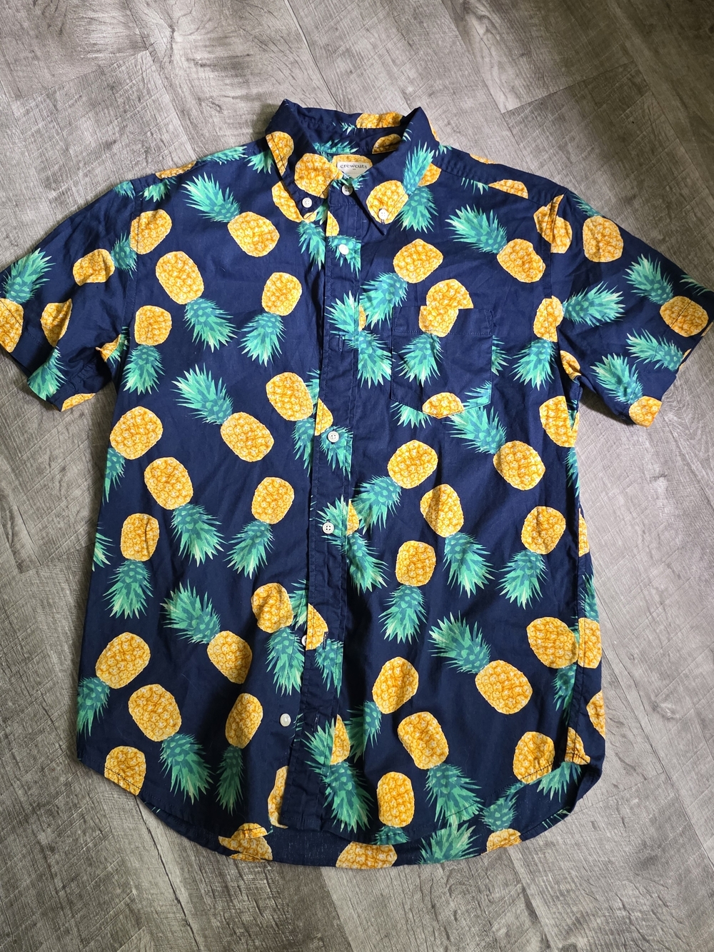 Crewcuts Navy Pineapple Print Short Sleeve Button-Down Shirt